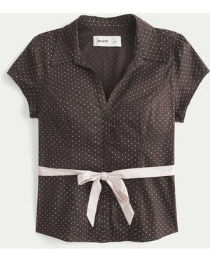 Hollister Short-sleeve Bow Belt Shirt - Grey