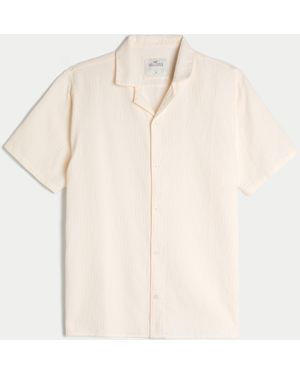 Hollister Short-sleeve Textured Cotton Shirt - Natural