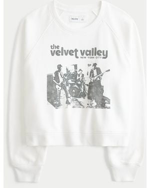 Hollister Hollister Feel Good Easy Velvet Valley Graphic Crew Sweatshirt - White