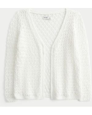 Hollister Three-quarter Sleeve Crochet-style Cardigan - White