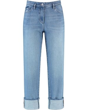 Gerry Weber Damen 7/8 Jeans Mit Breitem Saumaufschlag Baumwolle Mittlere Leibhöhe - Blau