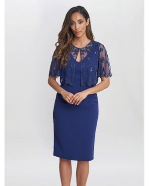 Gina Bacconi Theresa Beaded Bolero Jacket Shift Dress - Blue