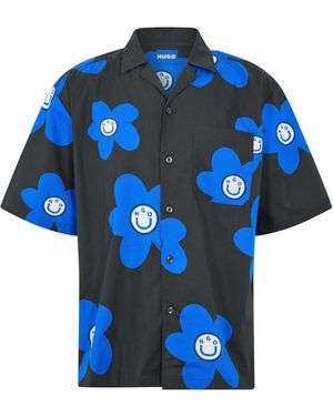 HUGO Patterned Collared Short Sleeve Shirt - Blue