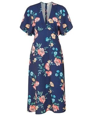 Yumi' Floral Kimono Midi Wrap Dress - Blue