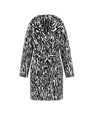 Biba Print Fleece Hooded Fluffy Dressing Gown - Black