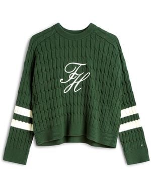 Tommy Hilfiger Textured Graphic Cropped Sweatshirt - Green