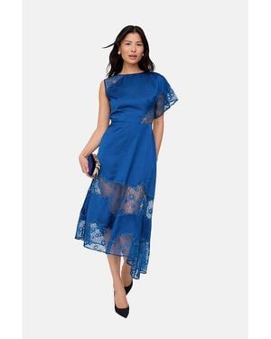 Lily and Lionel Selma Lace Insert Midi Dress - Blue