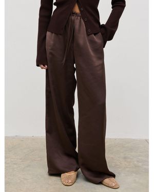 Pretty Lavish Breya Satin Drawstring Wide Leg Trousers - Brown