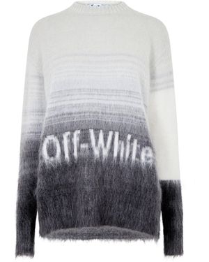 Off-White c/o Virgil Abloh Degradé Logo Wool Long Sleeve Crew Neck Jumper - Grey