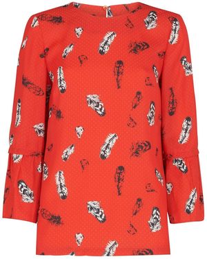 Whistles Feather Print Millie Frill Top - Red