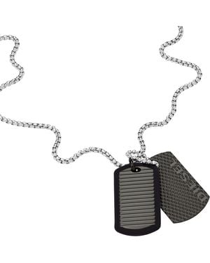 DIESEL Double Dogtags Stainless Steel Necklace - Metallic