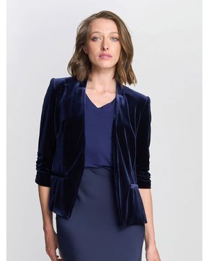 Gina Bacconi Orly Deep Velvet Open Front 3/4 Sleeve Blazer - Blue