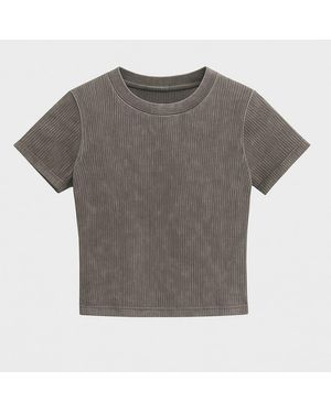 I Saw It First Acid Wash Cropped Tshirt - Grey