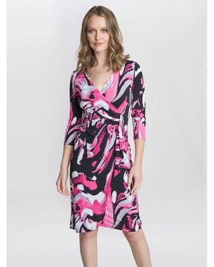 Gina Bacconi Anabelle Printed Jersey Ruffle Dress - Purple