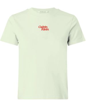 Calvin Klein Short-Sleeve Flocked Logo Cotton Regular Fit T-Shirt - Green