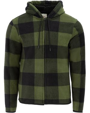 Lee Cooper Hooded Flannel Sherpa Fleece Long Sleeve Full Zip Overshirt - Green