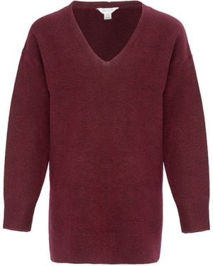 Miso V Neck Loose Stripe Jumper Dress - Red