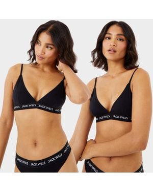 Jack Wills Biddstone Multipack Bralette 2 Pack - Black