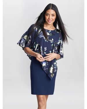 Gina Bacconi Gaby Floral Printed Asymmetric Dress - Blue
