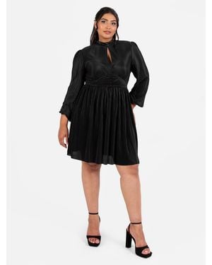 Lovedrobe Plisse High Neck Maxi Sleeve Mini Dress - Black