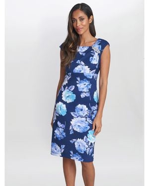 Gina Bacconi Magda Printed Shift Dress With Trim - Blue