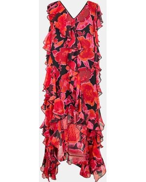 Biba Ruffle Dip Slip Dress - Red