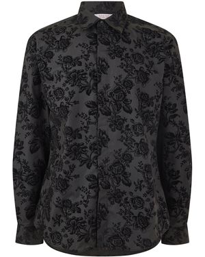 Twisted Tailor Armada Slim Fit Floral Flocked Shirt - Blue