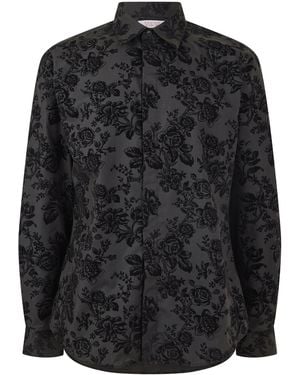 Twisted Tailor Armada Slim Fit Floral Flocked Shirt - Blue