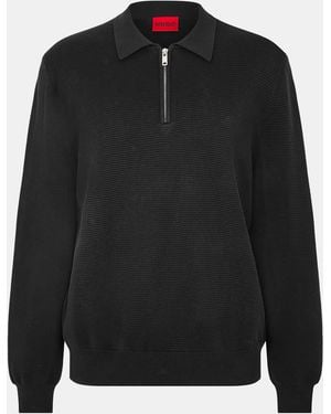 HUGO San Pauley Ribbed Tailored Fit Crew Neck Jumper - Black