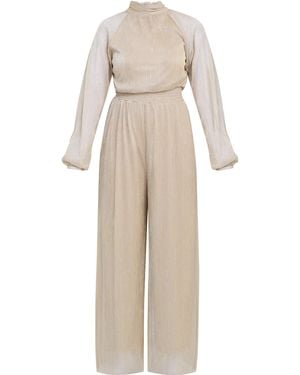 Gina Bacconi Kylie Metallic Knit Jumpsuit - Natural
