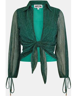 Amy Lynn Lurex Long-Sleeve Blouse - Green