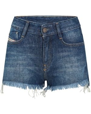 DIESEL Rifty Denim Shorts With Frayed Hem - Blue