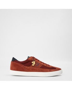 Farah Stanton Suede Cupsole Low Top Trainers - Red