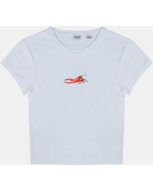 Jack Wills Graphic Cotton Short Sleeve Crew Neck Print Crop Top - Blue