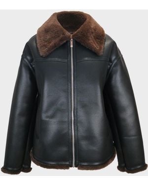 Biba Wind Resistant Hip Length Long Sleeve Faux Leather Jacket - Black