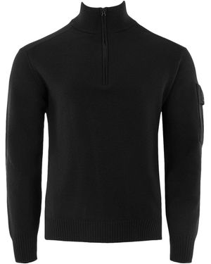 CP COMPANY METROPOLIS Cotton Knit Half Zip Jumper - Black