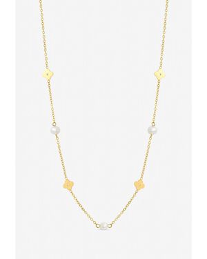 Jon Richard Waterproof Pearl And Floral Station Necklace - Metallic