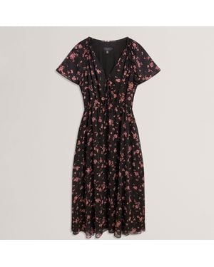 Ted Baker Print Midi Dress - Black