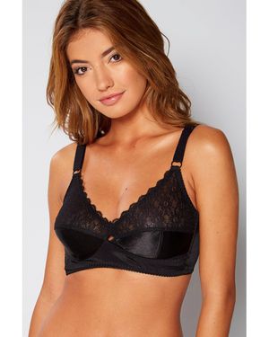 Valbonne Non Slip Non-Wired Satin And Lace Bra - Black