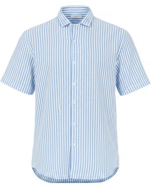 Brave Soul Short Sleeved Revere Collar Patterned Shirt - Blue