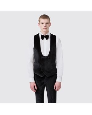 Twisted Tailor Sylvester Slim Fit Velvet Tux Waistcoat - Black