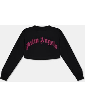 Palm Angels Curved Logo Crop Long Sleeve - Black