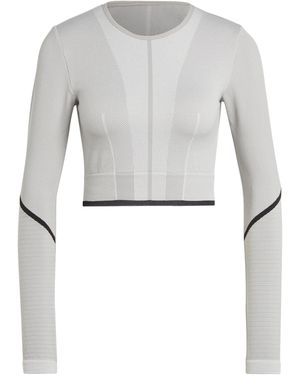 adidas Cropped Long-Sleeve Performance Gym Top - Grey