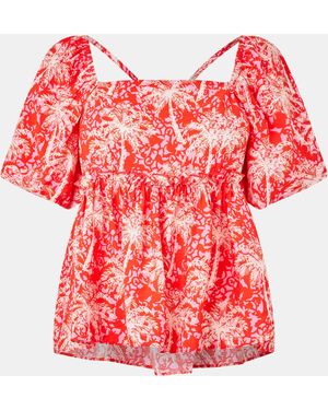 Biba Square Neck Short-Sleeve Blouse - Red