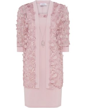 Gina Bacconi Destiny Floral Applique Dress And Jacket - Pink