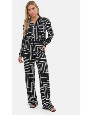 I Saw It First Printed Wide Leg Crepe Trouser - Black