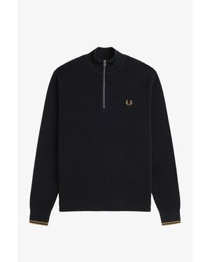 Fred Perry Waffle Stitch Half Zip Jumper - Black