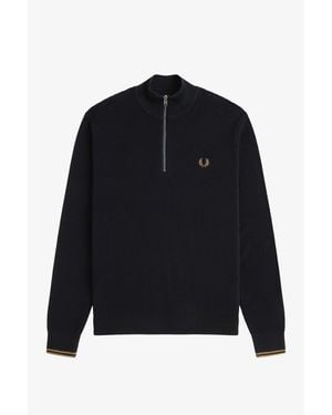 Fred Perry Waffle Stitch Half Zip Jumper - Black