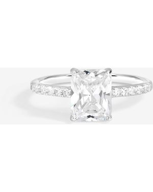 Simply Silver Sterling 925 Emerald Cut Engagement Ring - Metallic