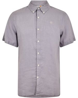 Timberland Linen Short Sleeve Oxford Shirt - Purple